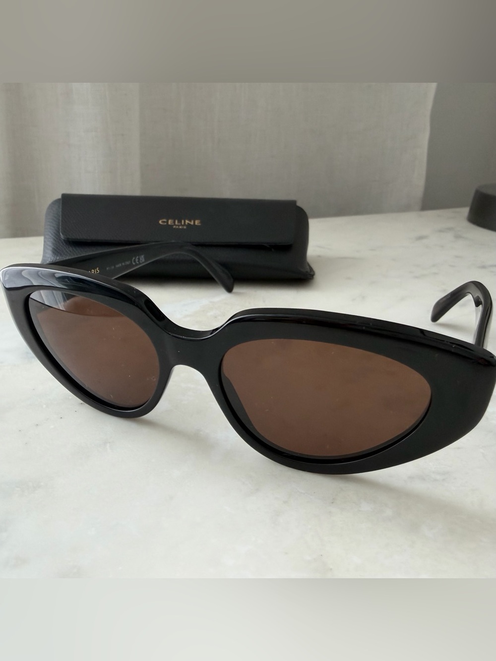 Celine Black Cat-Eye Sunglasses with Brown Lenses